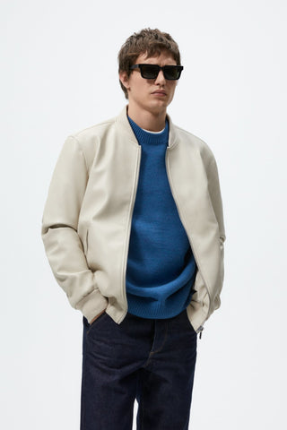 ZR faux leather white bomber jacket (00268)