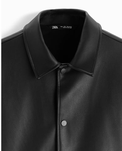 ZR faux leather black button jacket ( 00273)
