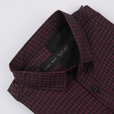 ZRA check maroon casual shirt (00240)