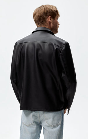 ZR faux leather black button jacket ( 00273)